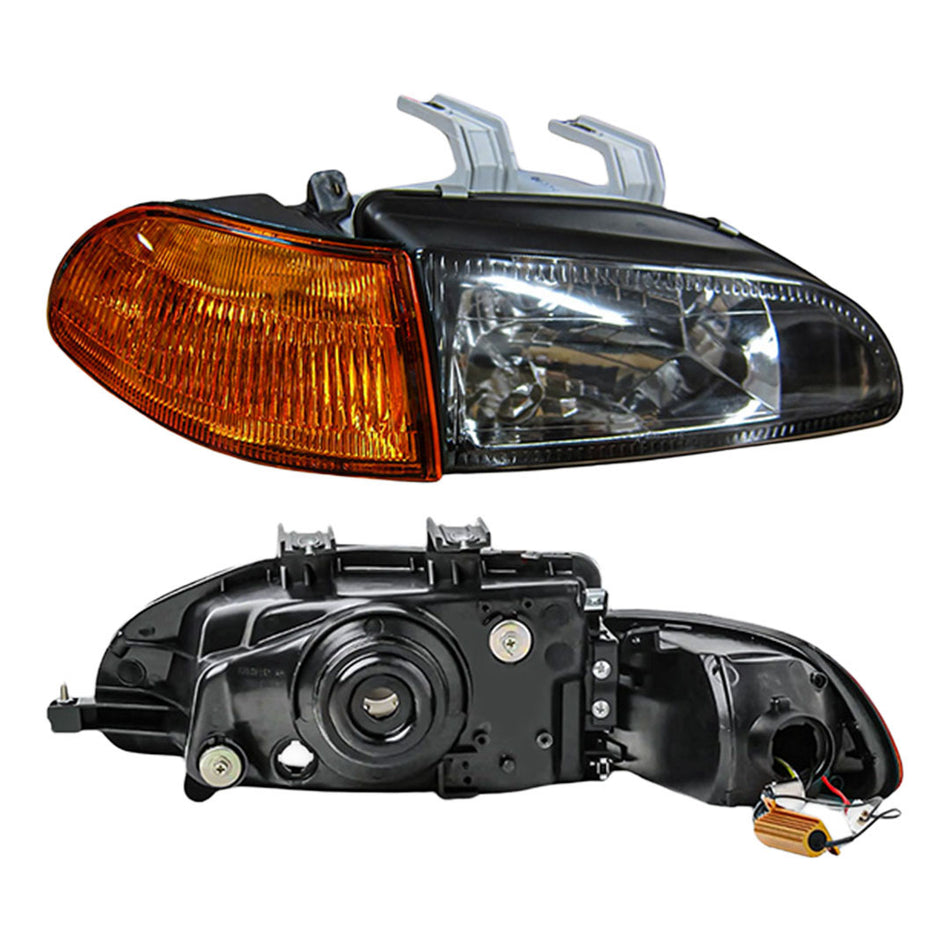 Honda Civic EG Hatchback (1991 - 1995) Black OEM Style Headlights and Amber Corner Lights LH + RH