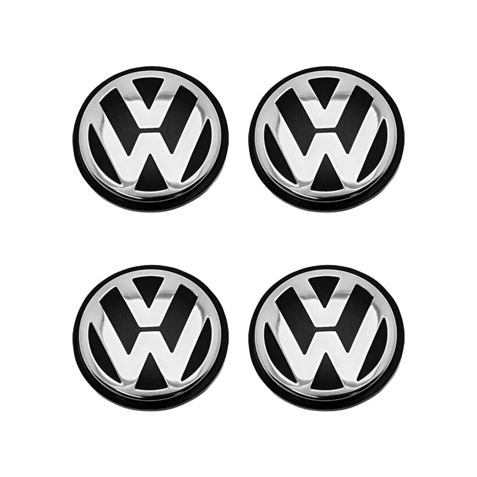 Volkswagen 4 Pcs. 65mm Black and Chrome Wheel Centre Caps