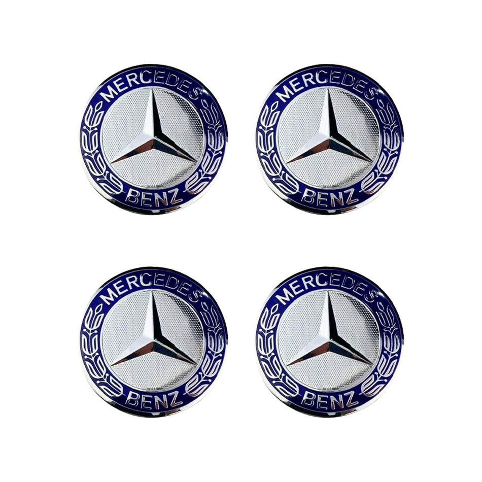 Mercedes-Benz S-Class W126 / W140 / W220 / W221 / W222 (1981 - 2020) 4 Pcs. 75mm Blue Wheel Centre Caps