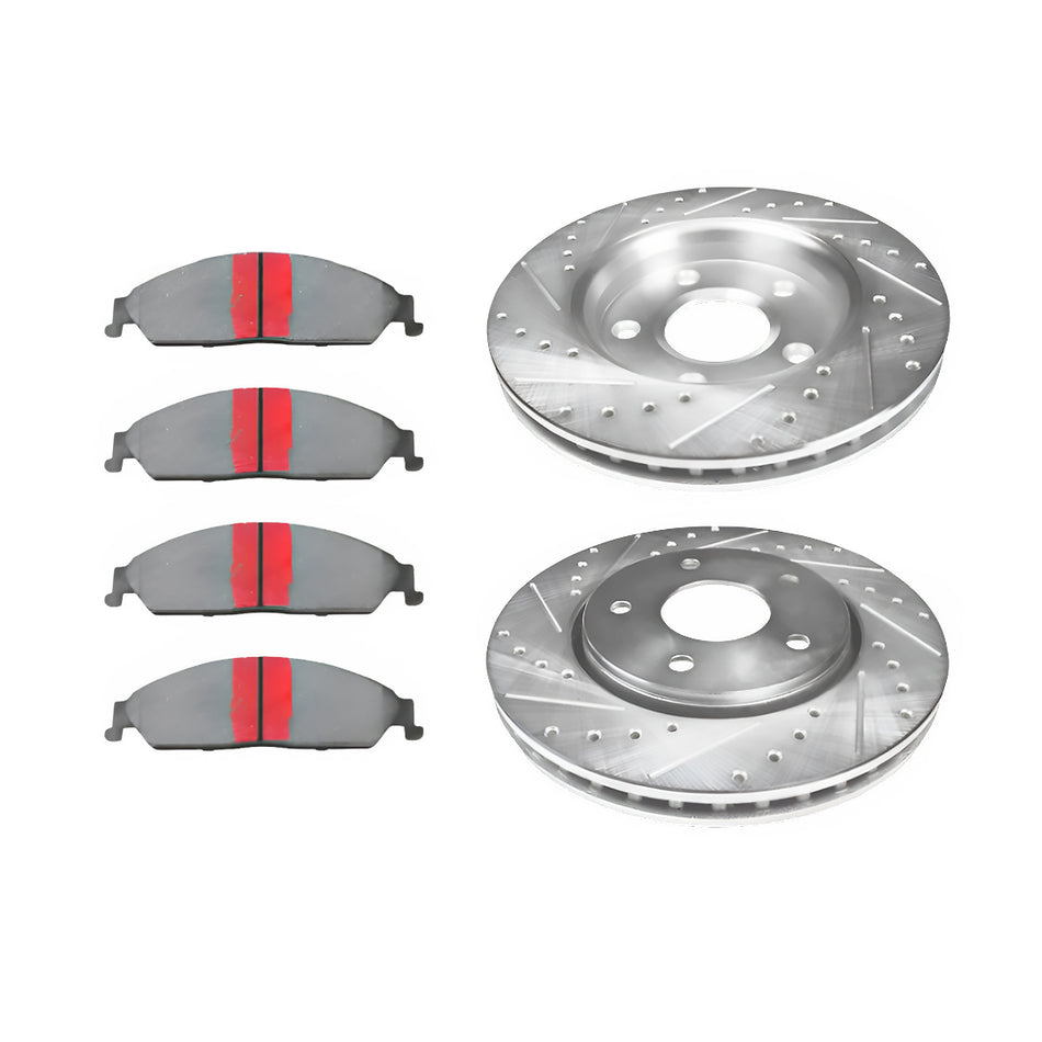 Holden Commodore VN / VG / VP / VR / VS / VT (1988 - 2000) Rear Dimple Drilled and Slotted Brake Rotors and Brake Pads LH + RH
